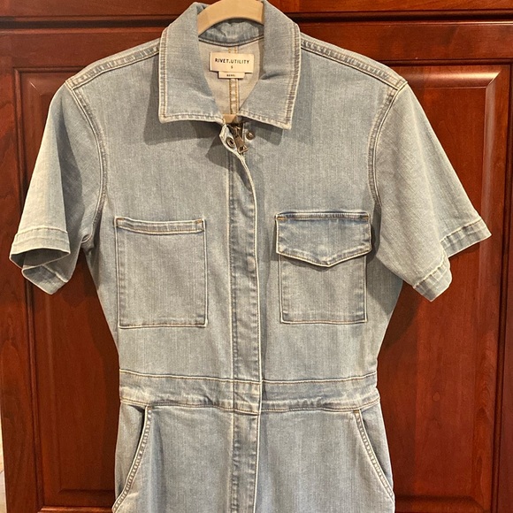 Rivet Utility Light wash Denim Jumpsuit - Picture 3 of 8